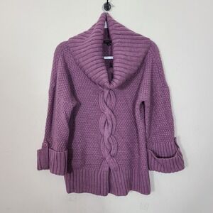 Talbots Purple Chunky Cable Knit S Cowl Neck Sweater Wool Blend Cozy Chic Winter